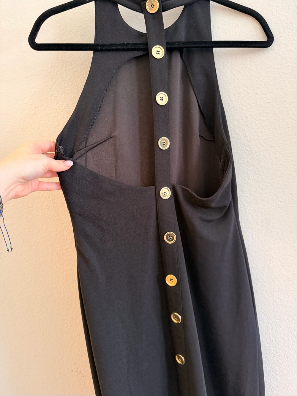SHEIN Black Halter Midi Dress with Gold Buttons, Size Medium - Picture 3 of 6